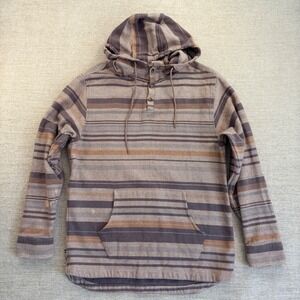JETTY Marine Supply Company Striped Hooded Henley Cotton Sweater Hoodie Mens LG